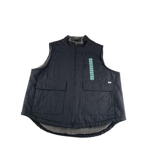 Lee Workwear Vest Mens 3XL Black Sherpa Lined Duck Canvas Zip Chest Pocket Warm